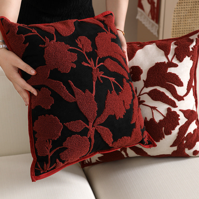 Textured Floral Velvet Pillowcases – Red Relief Pattern Berriscent