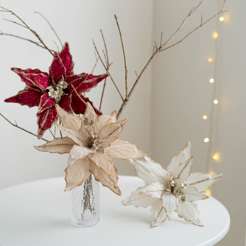 Artificial Glitter Poinsettia Flower Collection – 28 cm