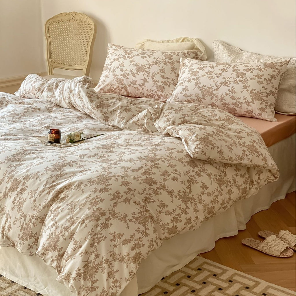 Soft Botanical Cotton Bedding Set — Blush Sand Floral Berriscent