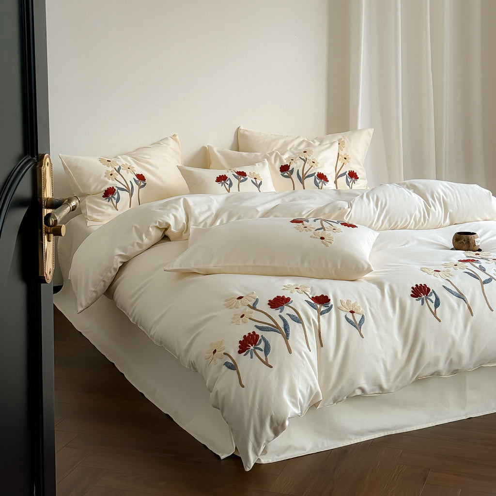Botanical Bloom 100s Brushed Cotton Embroidered Bedding Set Berriscent