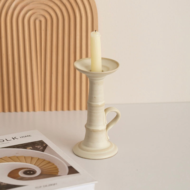 Ivory Handle Ceramic Candle Holder – Minimalist Artisan Elegance Berriscent