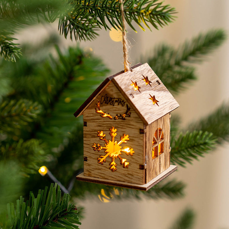 Wooden Christmas House LED Ornaments