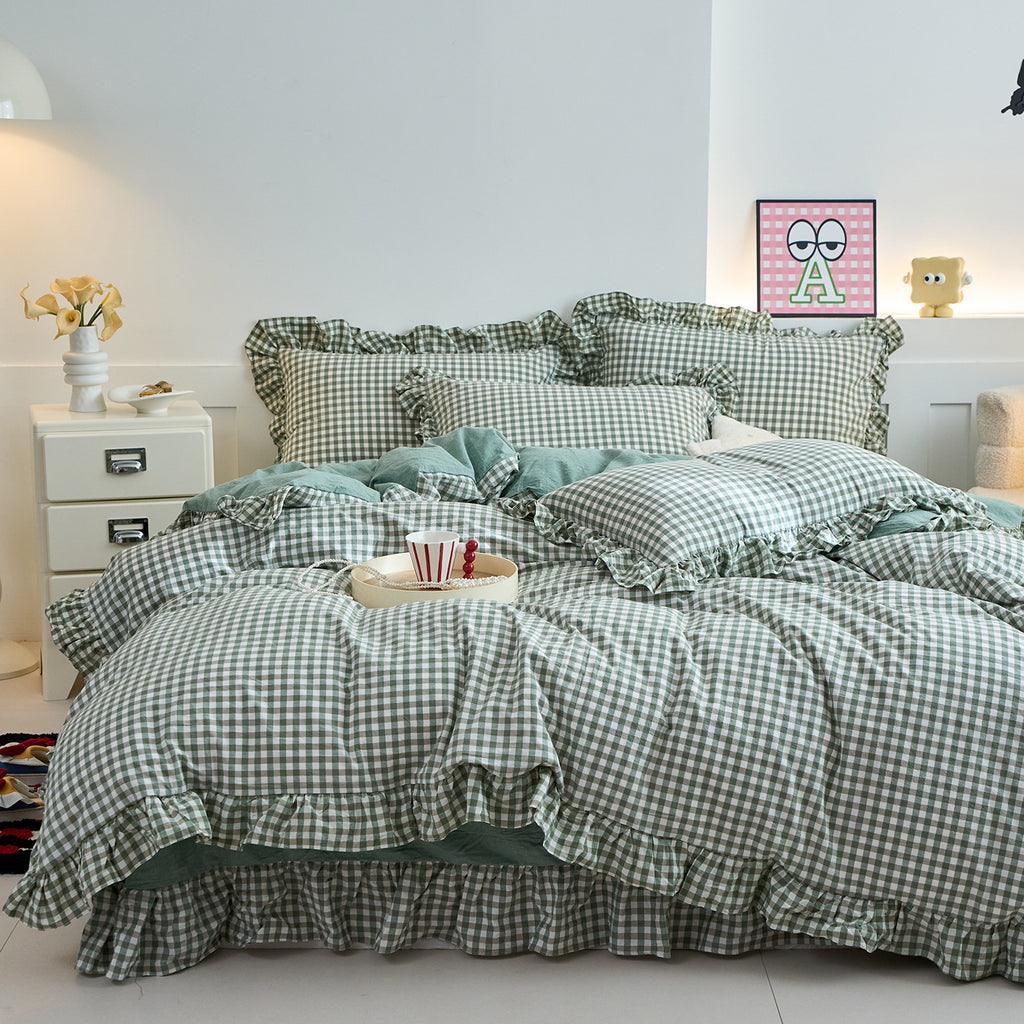 Green Meadow Gingham Bedding Set Berriscent