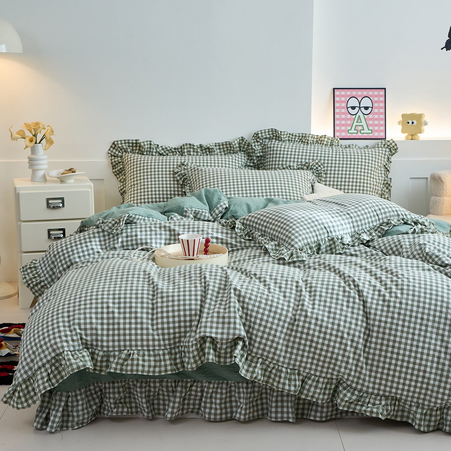 Green Meadow Gingham Bedding Set Berriscent