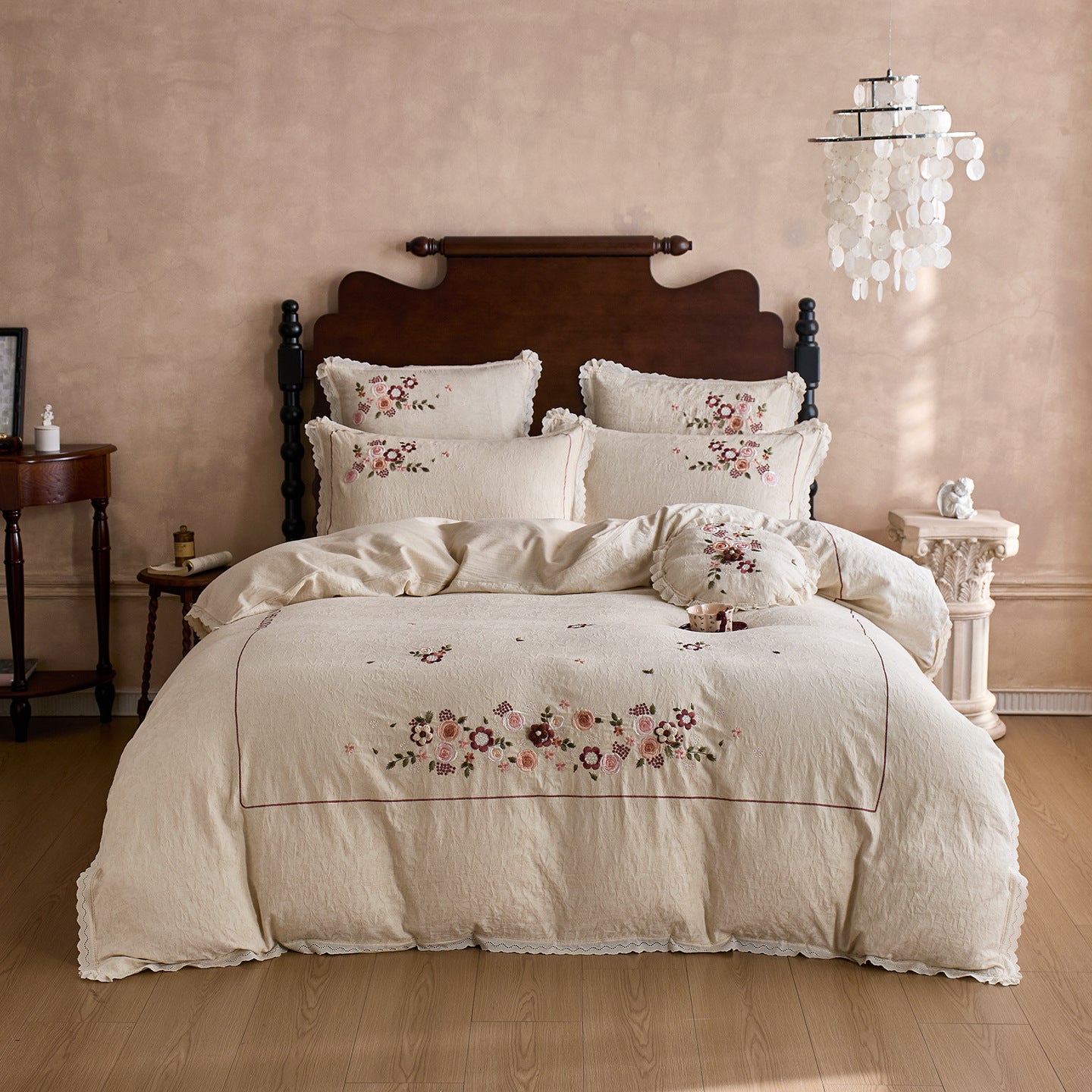 Rosé Heritage Cotton & Linen Embroidered Bedding Set Berriscent