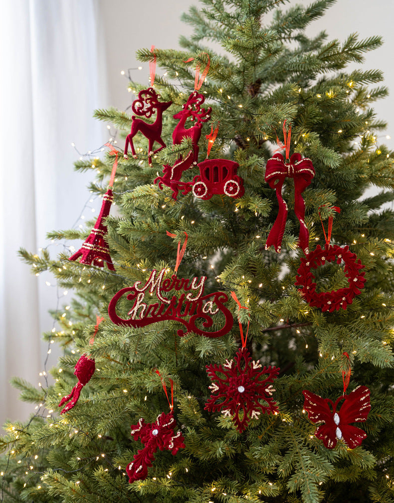 Velvet Red & Gold Christmas Ornament Set – 10 Pieces