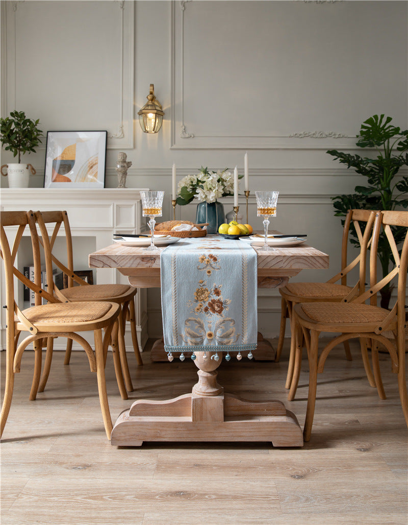 Blue Royale Floral Jacquard Table Runner Berriscent