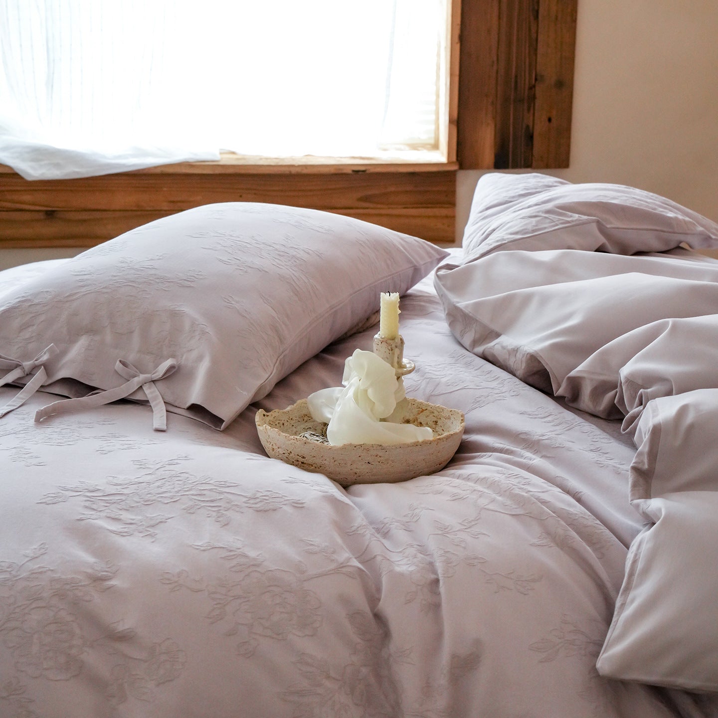 Blush Fleur Jacquard Cotton Bedding Set – Lavender Mist Berriscent