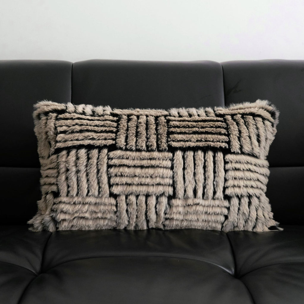 Rhythmic Stripe Faux Fur Cushion Berriscent