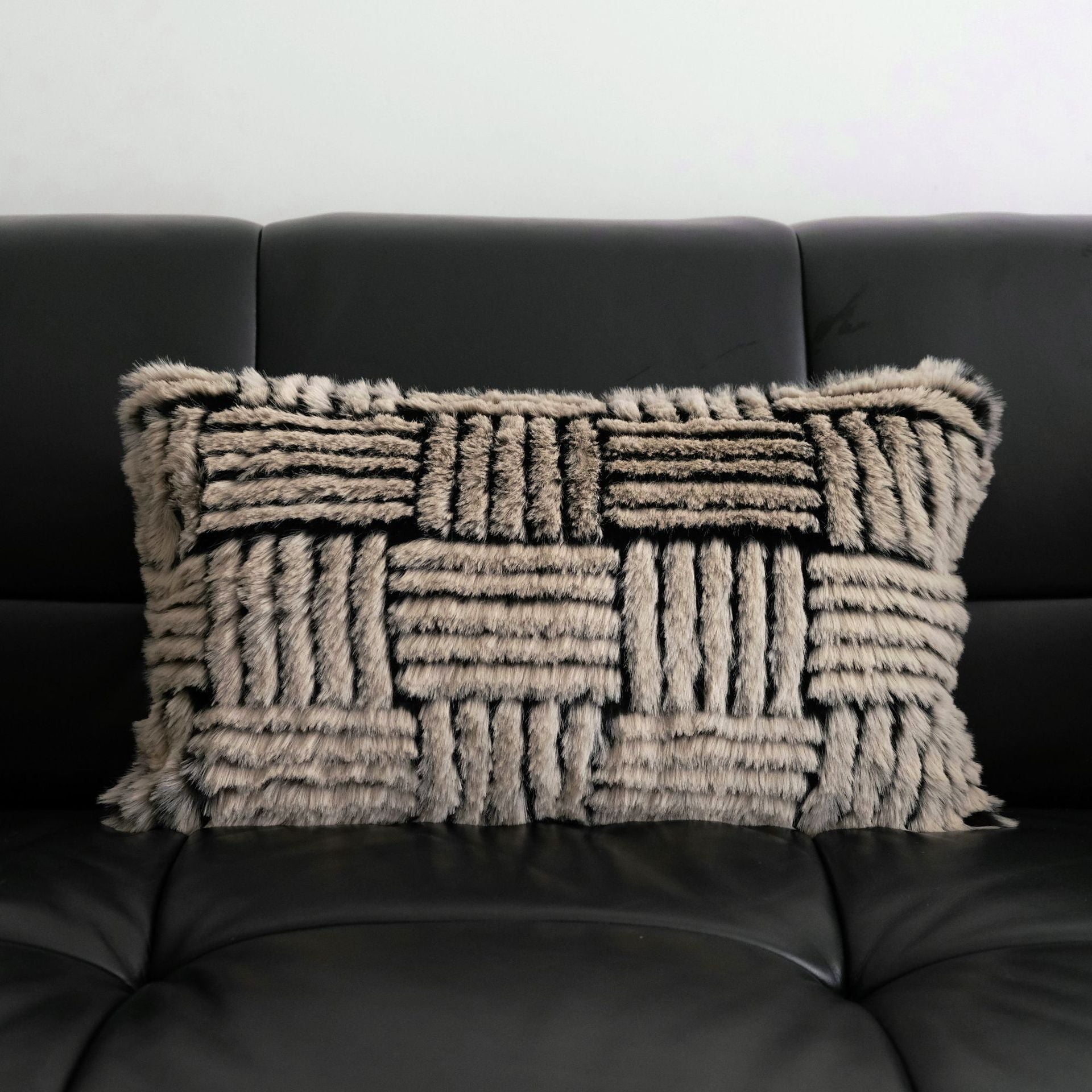 Rhythmic Stripe Faux Fur Cushion Berriscent