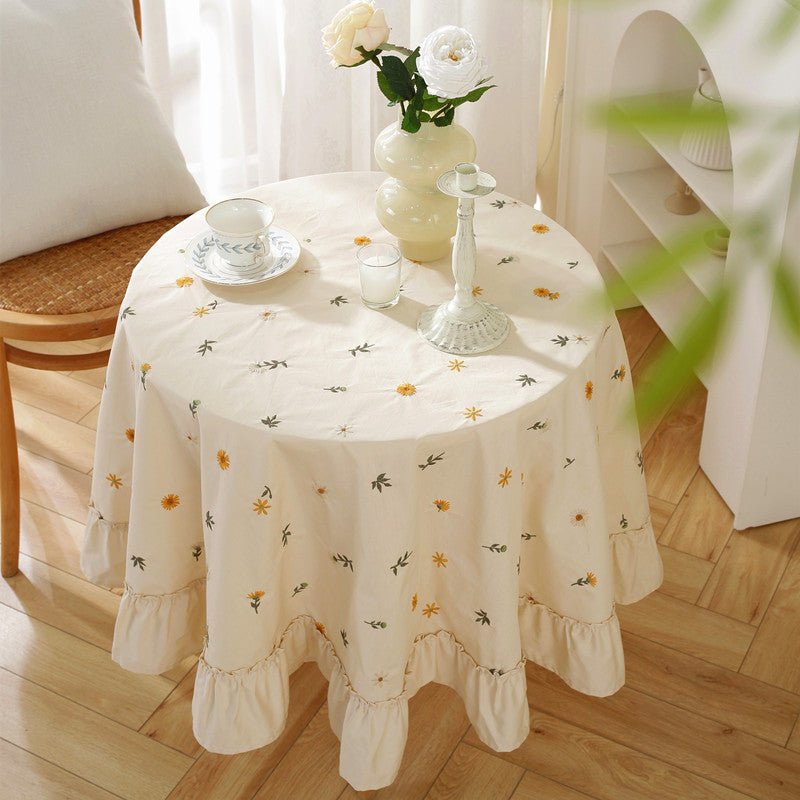 Floral Embroidered Cotton Round Tablecloth Berriscent