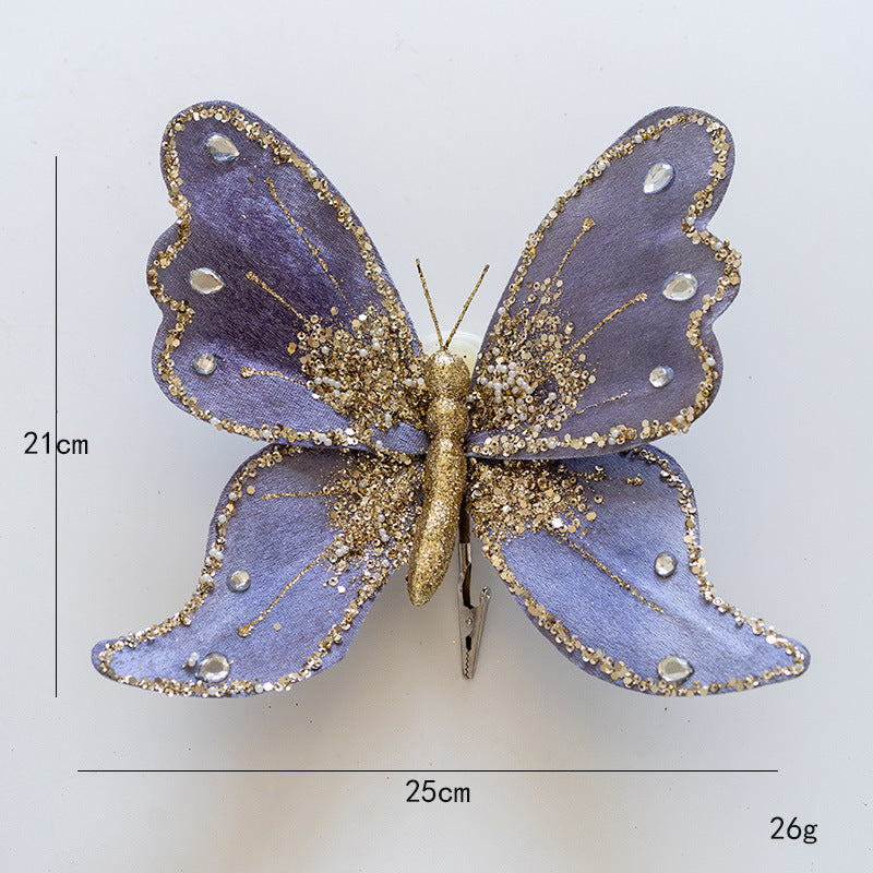 Luxury Glitter Butterfly Christmas Ornaments – Elegant Clip-On Decorations