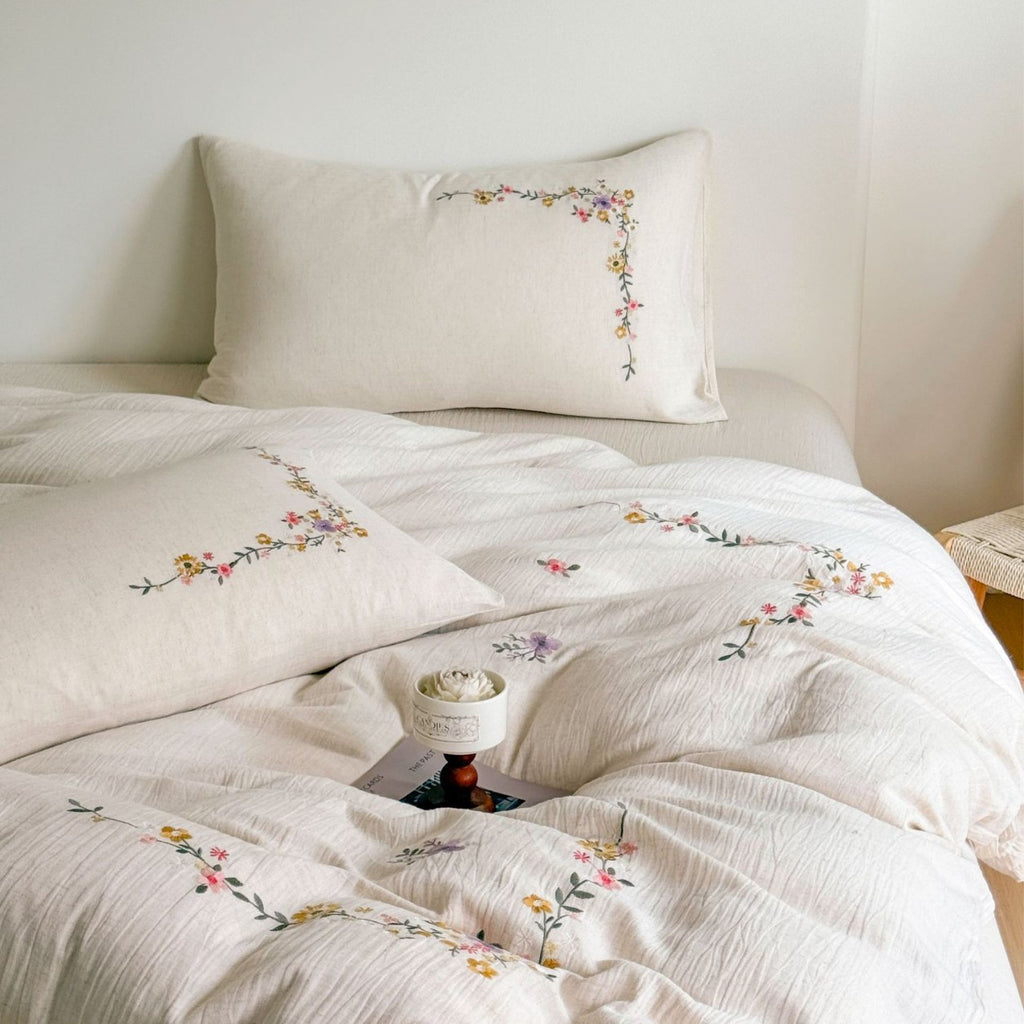 Maison Fleur Embroidered Cotton-Linen Bedding Set Berriscent