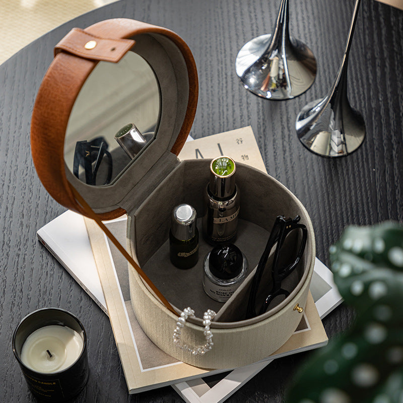 Round Vanity Storage Box with Mirror Berriscent