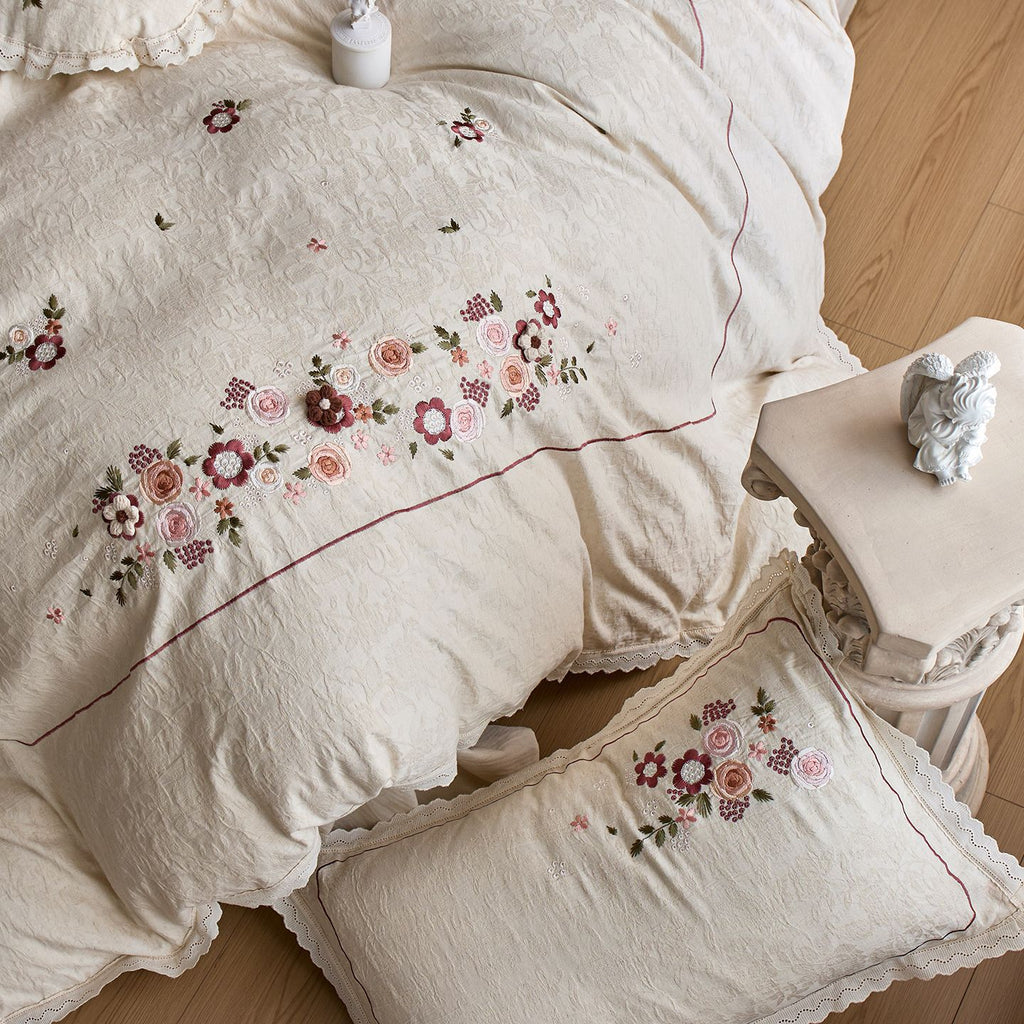 The Heirloom Relief | Embroidered Cotton-Linen Bed Linen