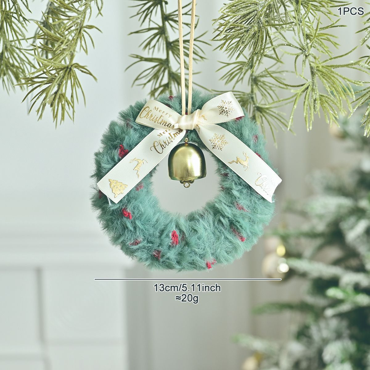 Festive Furry Mini Christmas Wreath with Bell – 13 cm