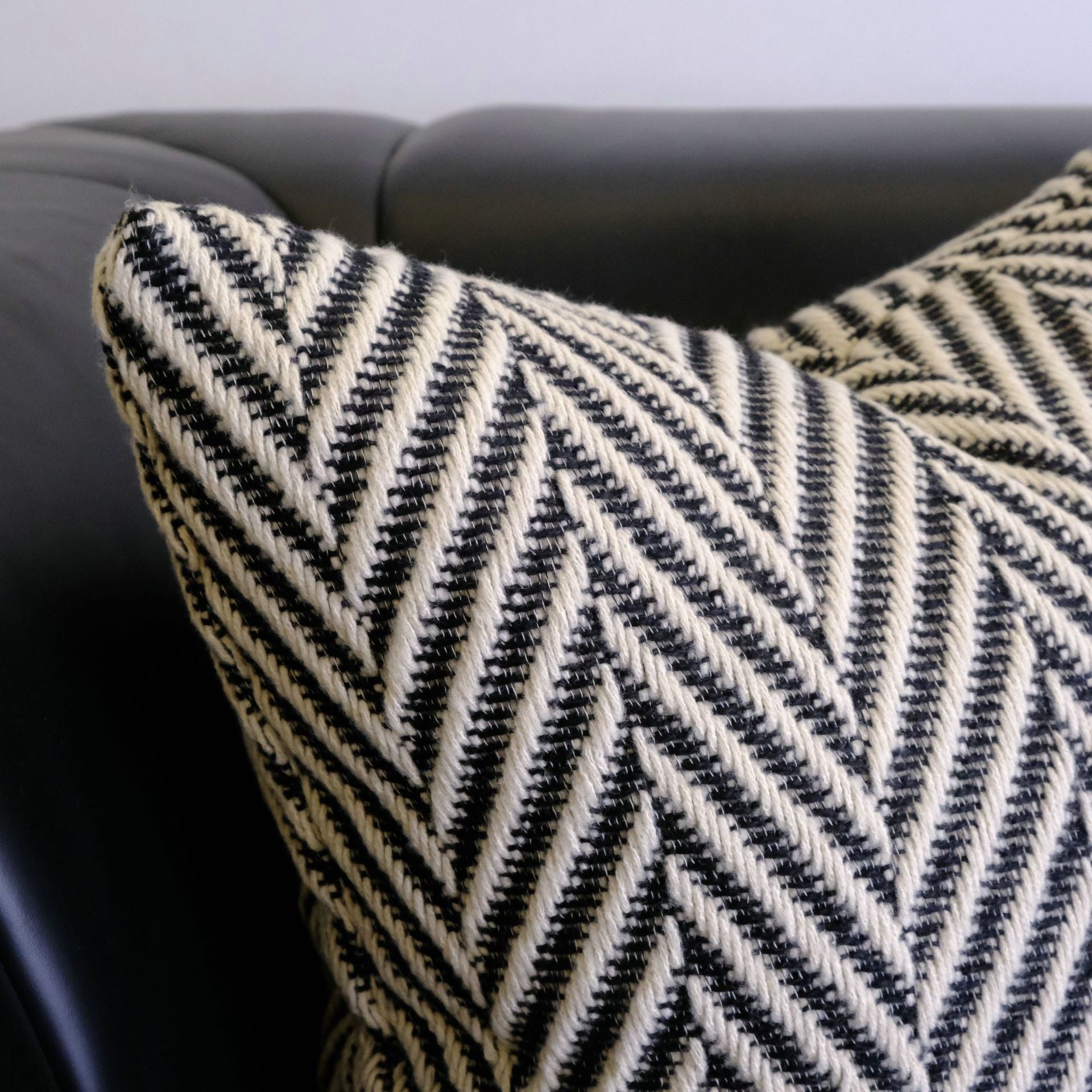 Herringbone Woven Cushion Cover – Textured Black & Ivory Design Berriscent