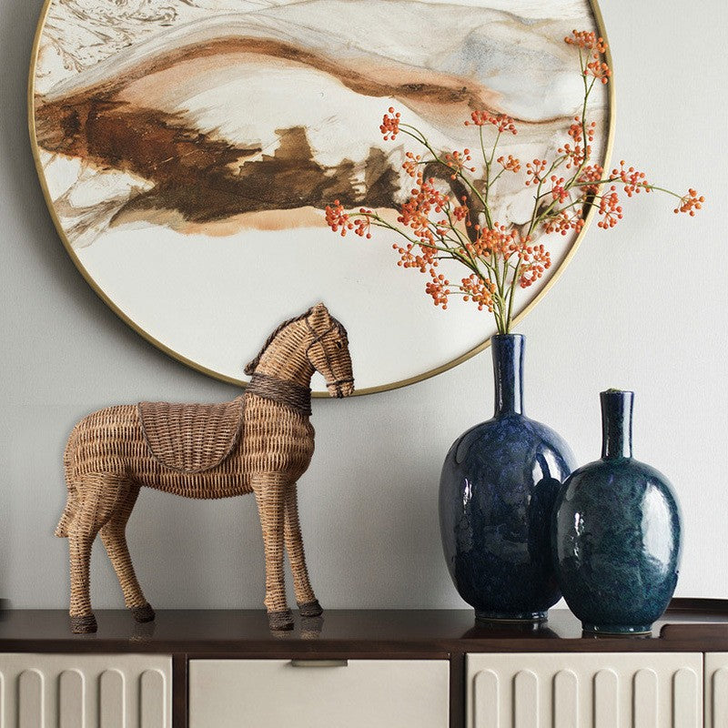 Handwoven Rattan Horse Decorative Sculpture Berriscent