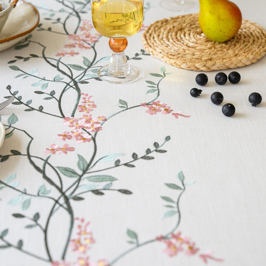 Botanical Grace Embroidered Tablecloth Berriscent