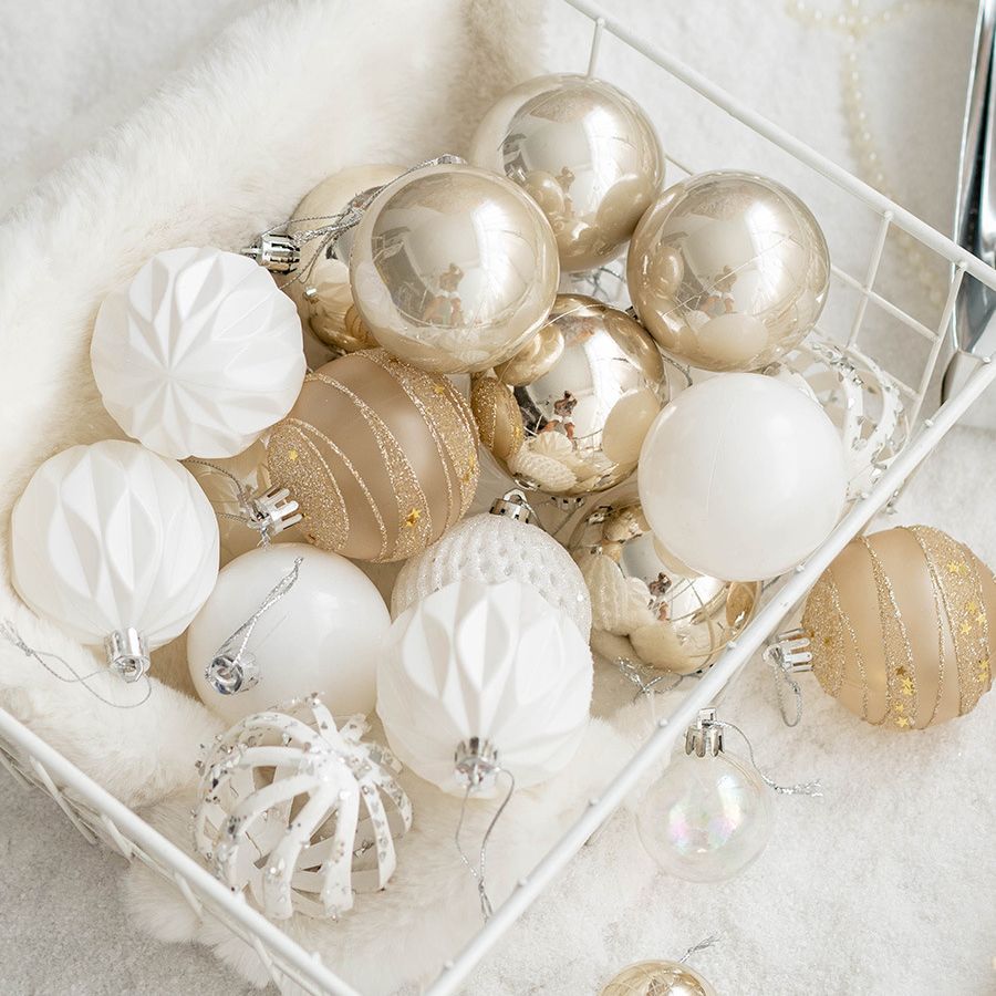 Luxury Gold & White Christmas Ornaments Collection – Elegant Baubles, Reindeer & Star Decorations