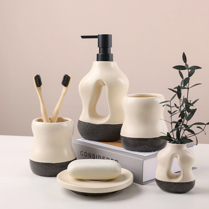 Organic Form Ceramic Bathroom Set – 5-Piece Collection Berriscent