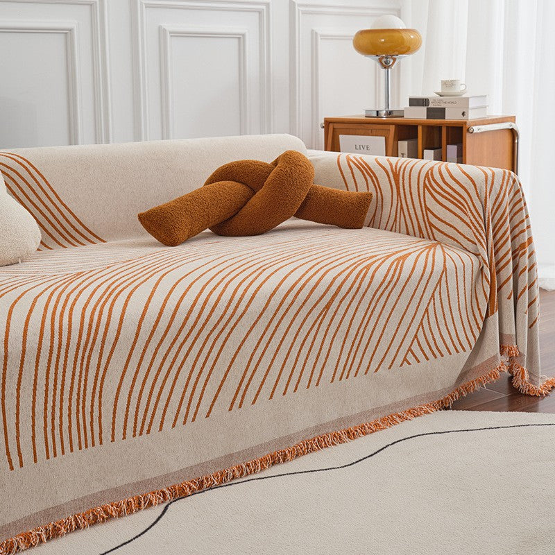 Modern Wavy Lines Chenille Sofa Throw Berriscent