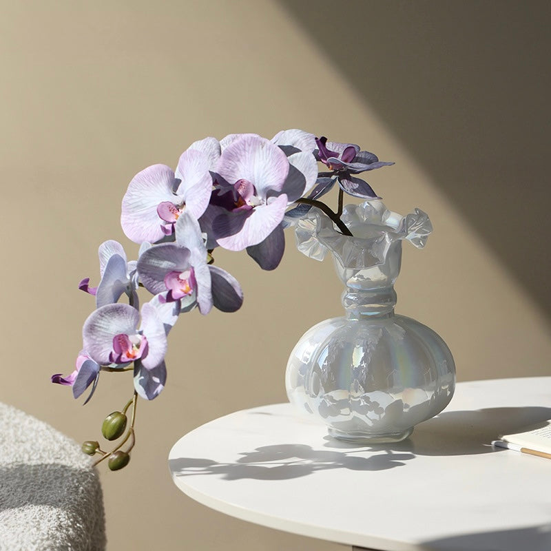 Iridescent White Glass Ruffle Vase Berriscent