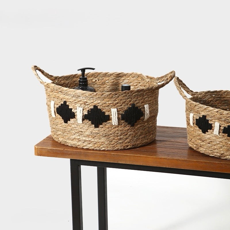 Geometric Woven Seagrass Storage Basket