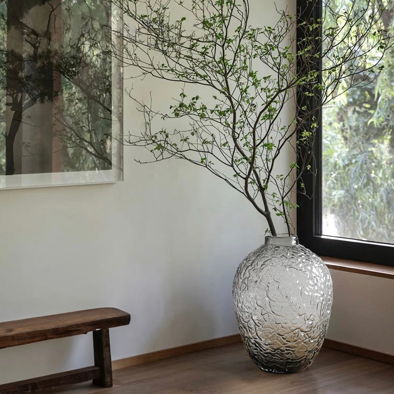 Smoky Textured Glass Vase – Premium Handcrafted Home Décor Berriscent