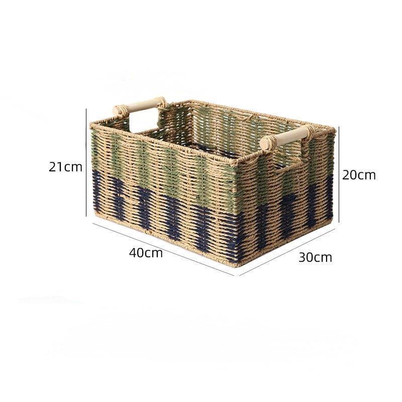 Handwoven Paper Rope Storage Basket with Wooden Handles Berriscent
