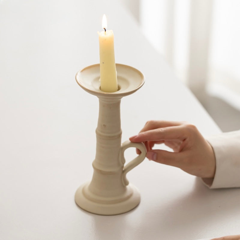 Ivory Handle Ceramic Candle Holder – Minimalist Artisan Elegance Berriscent