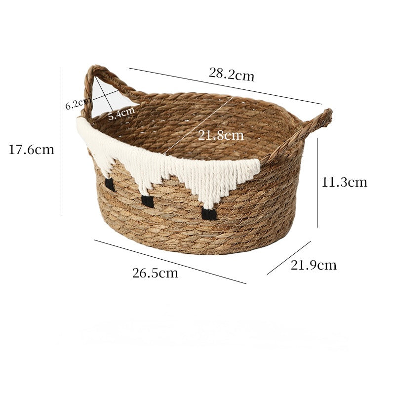 Handwoven Natural Storage Basket with Decorative Trim Berriscent