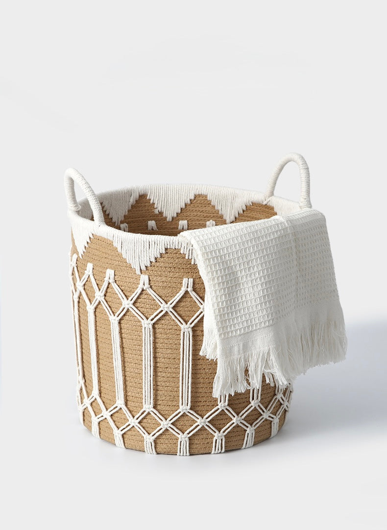 Macramé Seagrass Storage Basket with Cotton Rope Detailing Berriscent