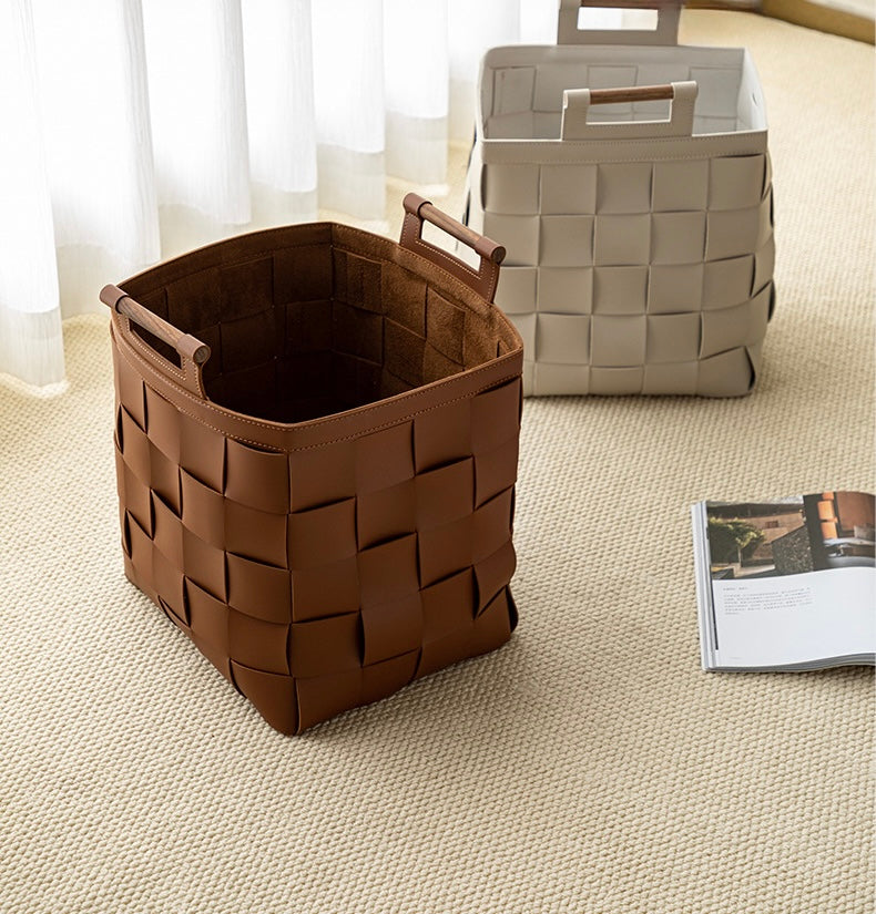 Woven Leather Storage Basket Berriscent