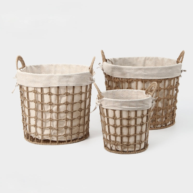 Round Handwoven Rope Storage Basket with Linen Lining Berriscent