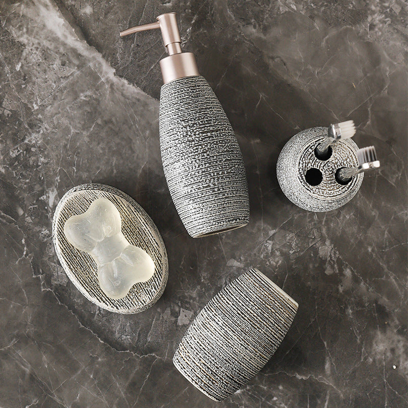 Obsidian Texture Ceramic Bathroom Set Berriscent