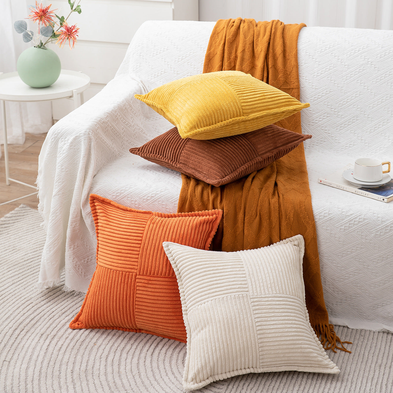 Corduroy Patchwork Cushion Cover Berriscent