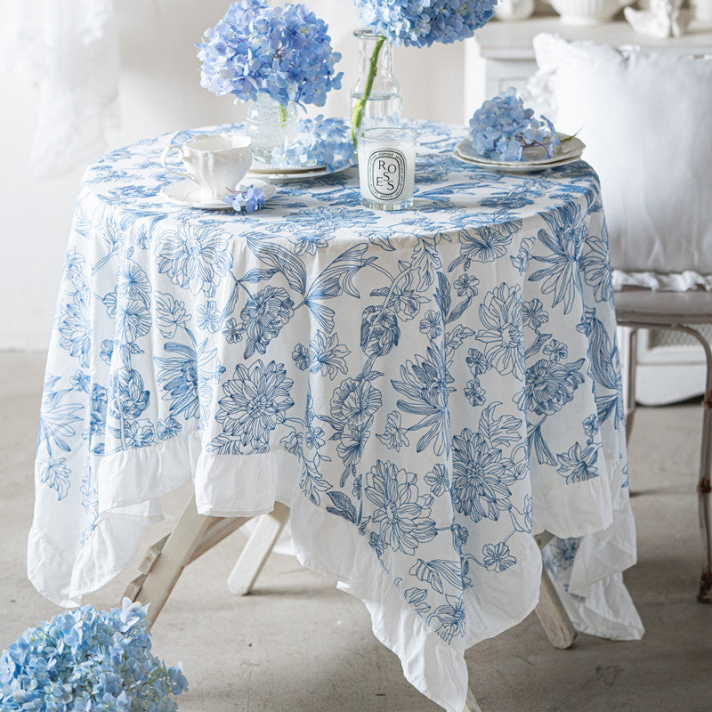 Azure Bloom Embroidered Tablecloth Berriscent