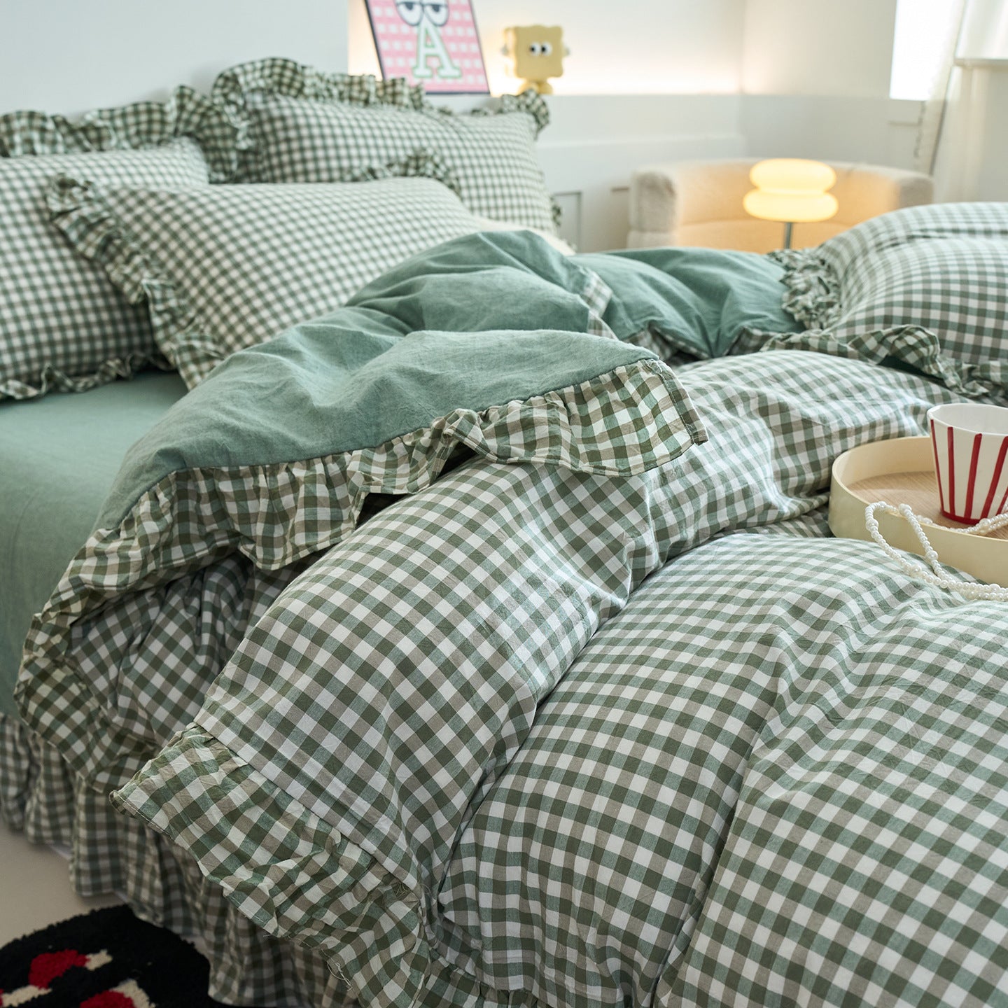 Green Meadow Gingham Bedding Set Berriscent