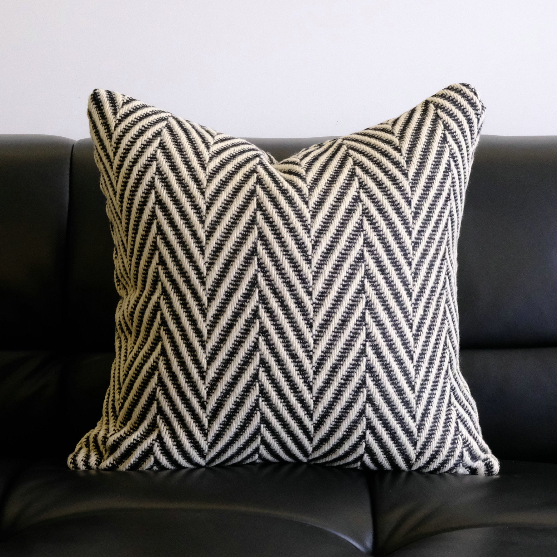 Herringbone Woven Cushion Cover – Textured Black & Ivory Design Berriscent