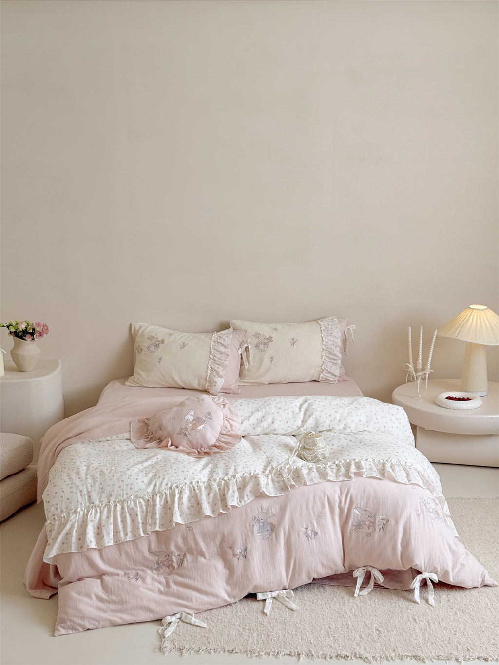 The Lapin Ribbon | Embroidered Bunny & Ruffle Bed Linen