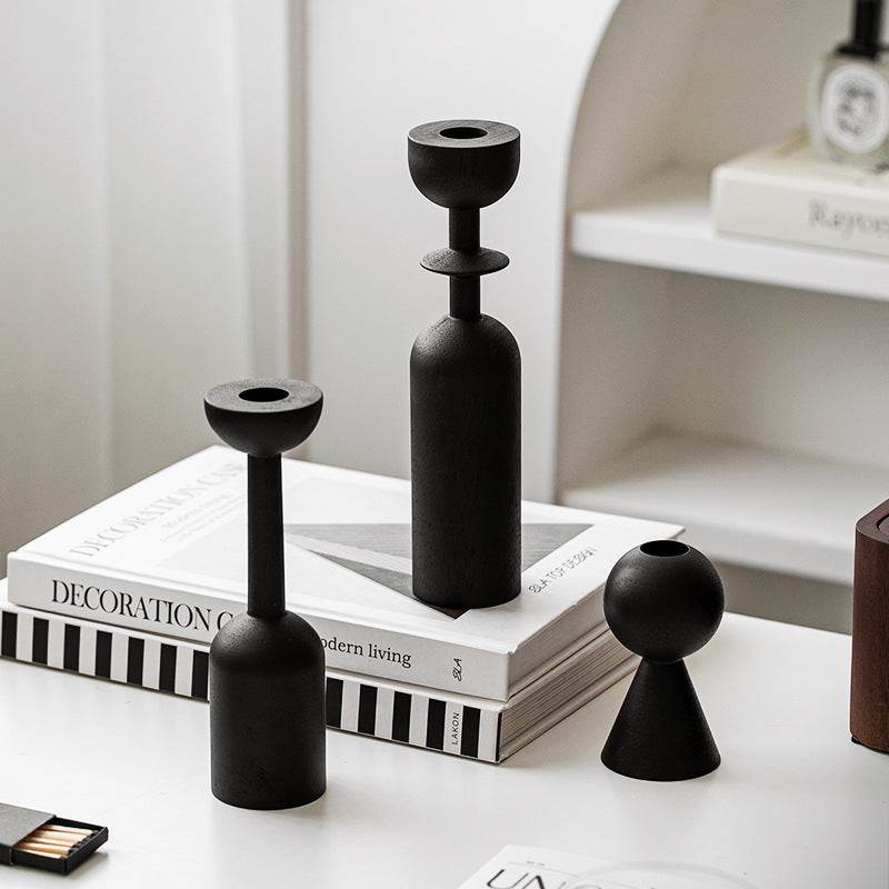 Obsidian Form Candle Holder Set – Minimalist Sculptural Design Berriscent