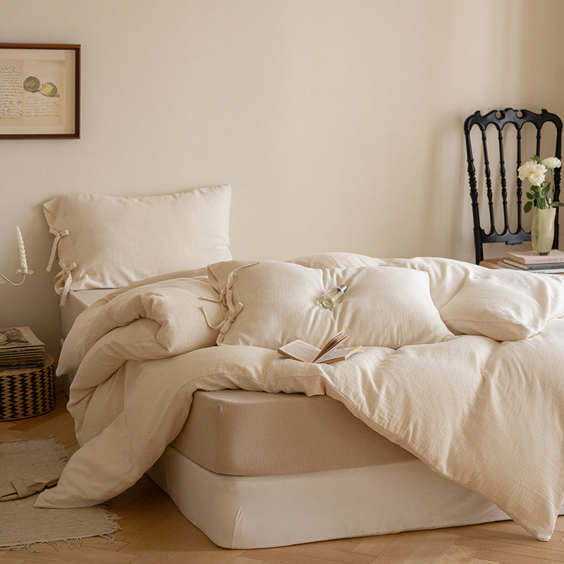 Natural Weave Tie Closure Pure Cotton Bedding Set (60s) Berriscent