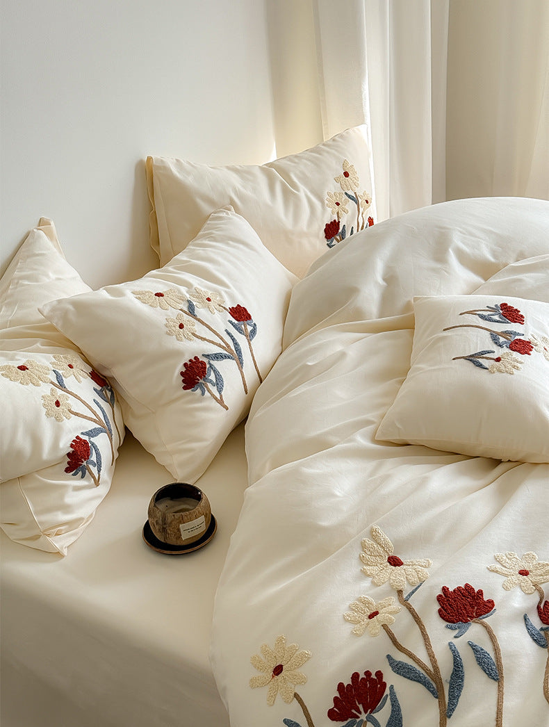 Botanical Bloom 100s Brushed Cotton Embroidered Bedding Set Berriscent