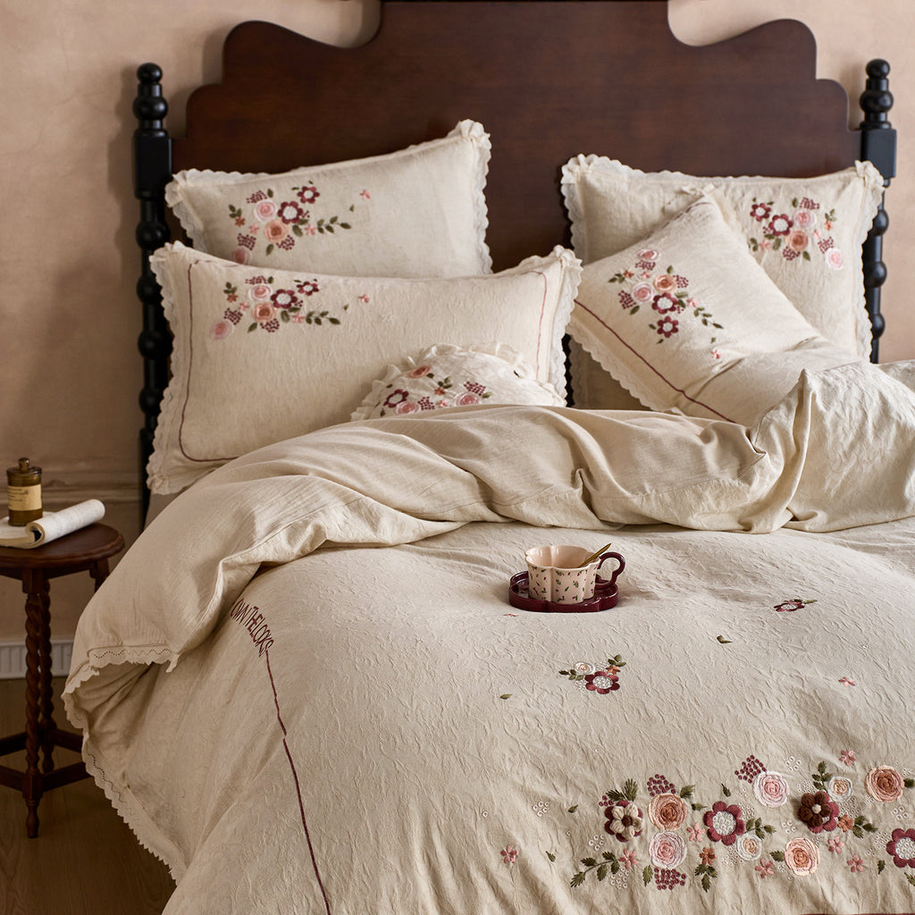 Rosé Heritage Cotton & Linen Embroidered Bedding Set Berriscent
