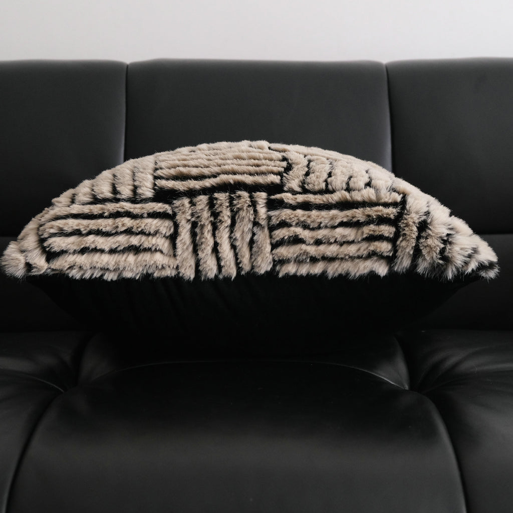 Rhythmic Stripe Faux Fur Cushion Berriscent