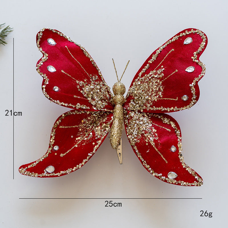 Luxury Glitter Butterfly Christmas Ornaments – Elegant Clip-On Decorations