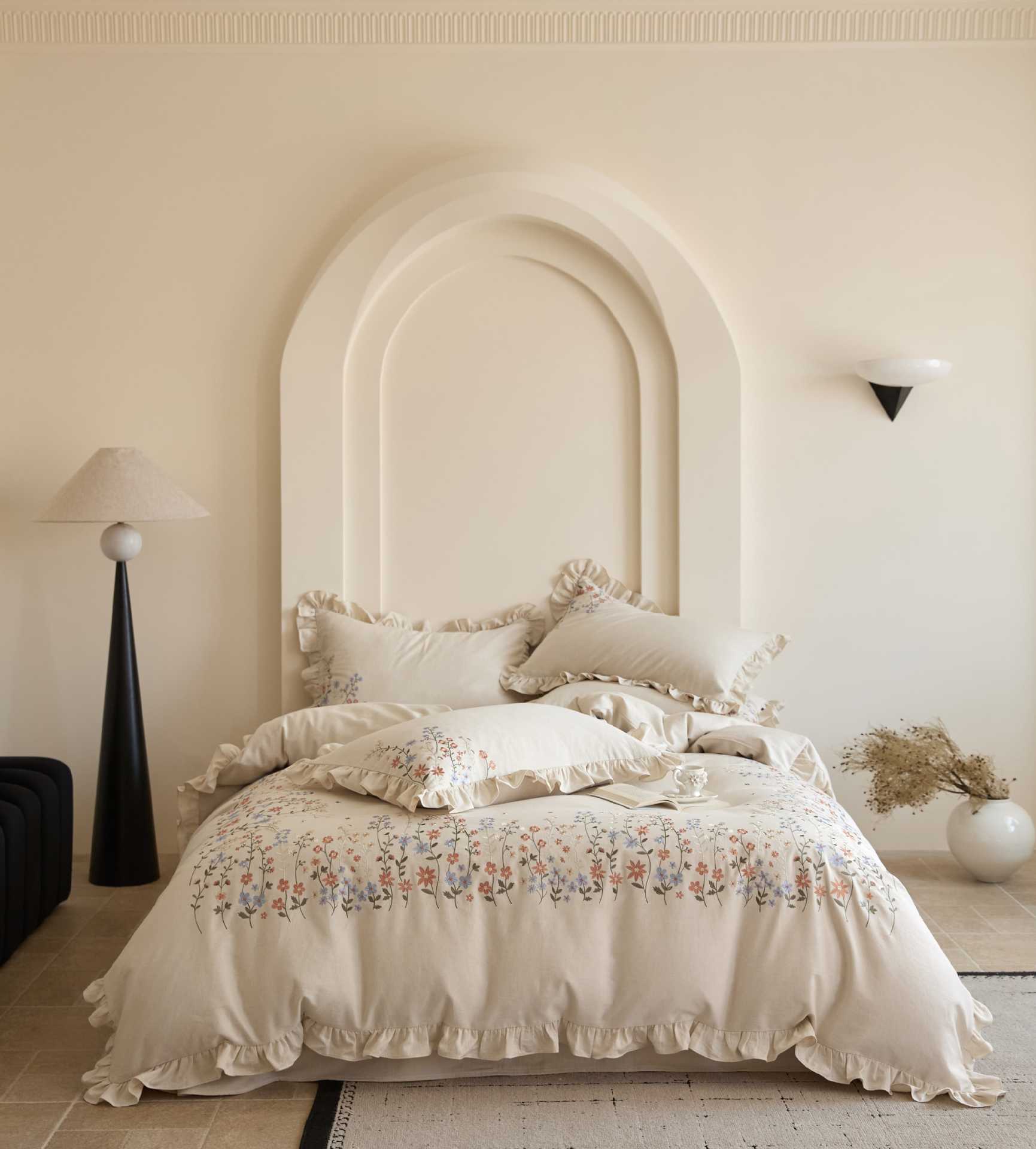 The Wildflower Heirloom | Ruffled & Embroidered Linen Cotton Bed Linen