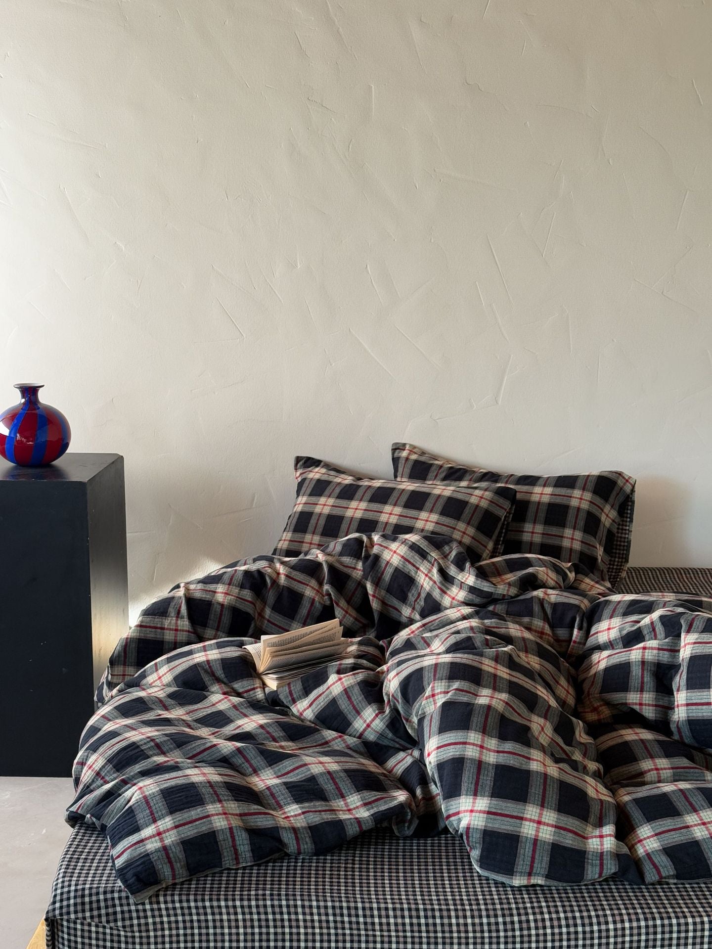 Midnight Plaid 60s Cotton 4-Piece Bedding Set Berriscent