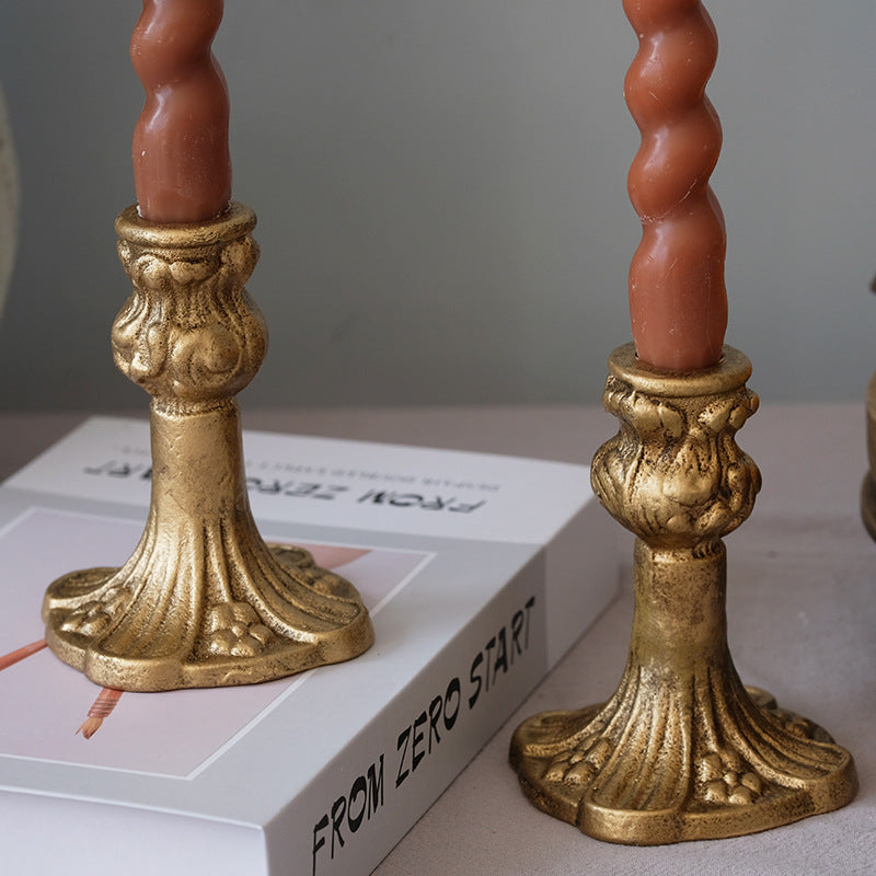 Antique Gold Cast-Iron Candle Holders Berriscent